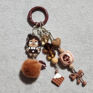 Brown & Tan Cute Crybaby Pom Pom Keychain Charm